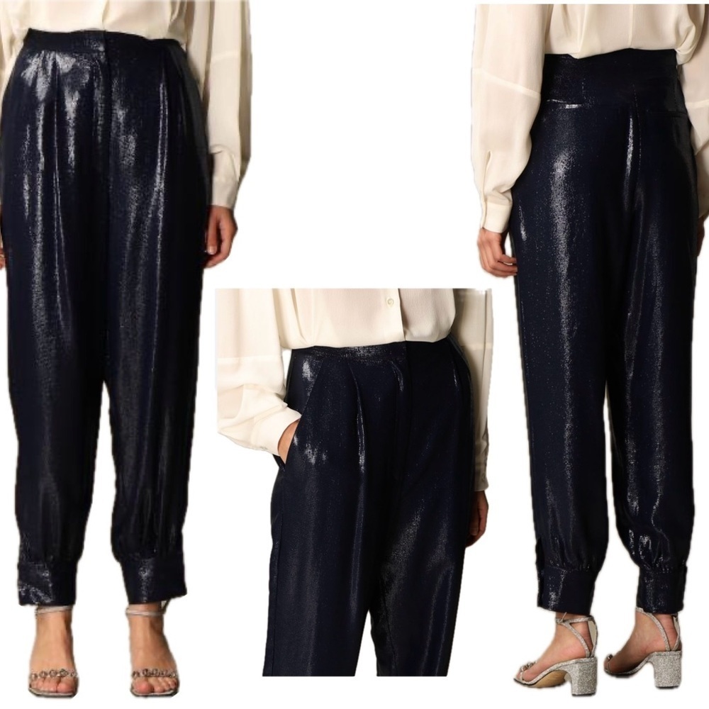 Simona Corsellini high-waisted trousers midnight blue Sz US 8/44 NWT - Picture 3 of 17